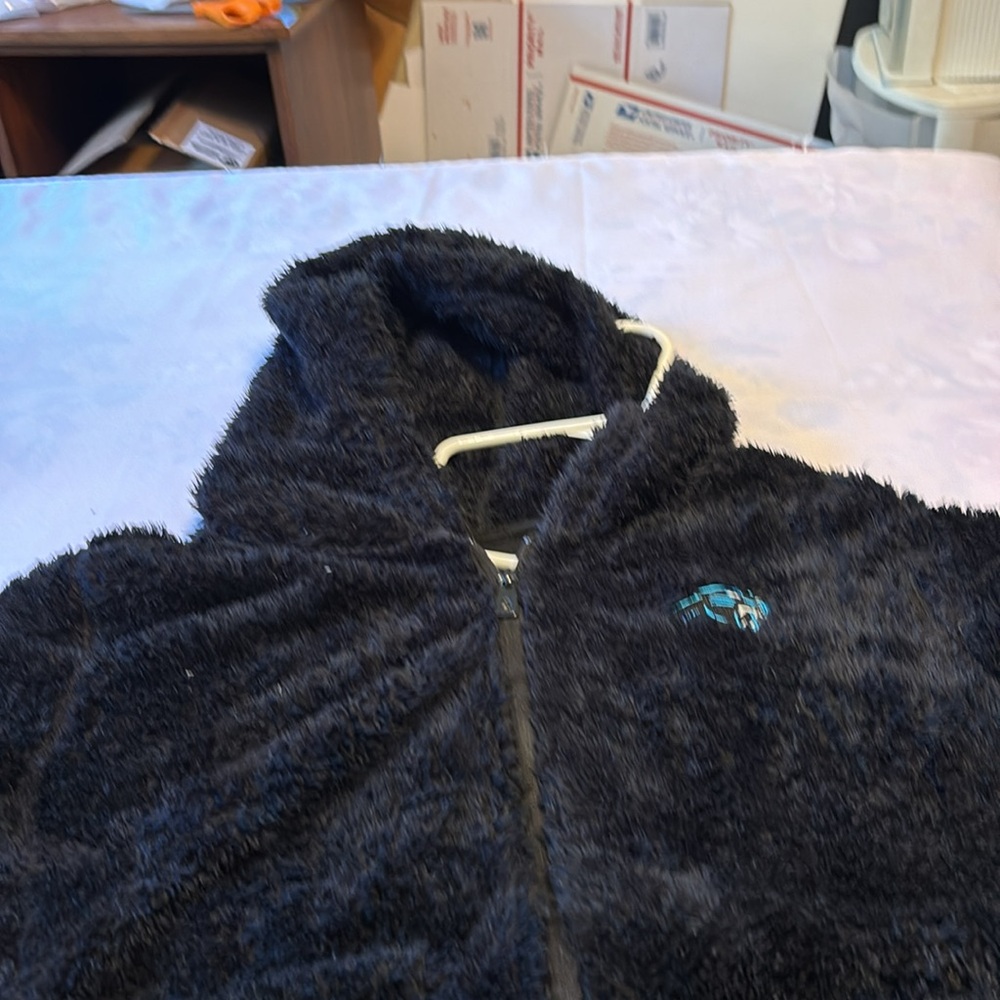 NFL Team Apparel Fuzzy Black Full Zip Carolina Panthers Hoodie Jacket Size Large - Picture 8 of 14